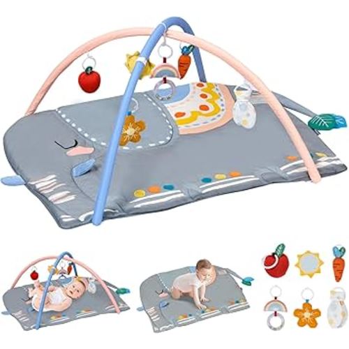 BEINGMATE Care Baby Play Gym Tummy Time Mat, Oversize Elephant Activity Mat with 6 Detachable Toys, Promote Motor Skills & Sensory Development Mat, Newborn Infant Baby Essentials Gift