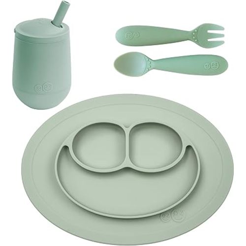 ezpz 12m+ Toddler Feeding Set - Mini Mat Utensils Cup - Sage