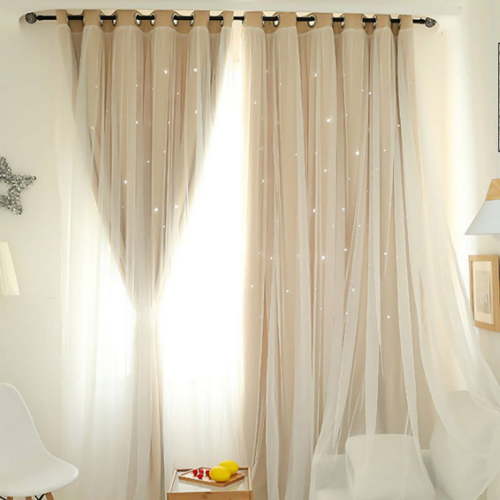 Star Curtains, Kids Blackout Curtains for Girls Bedroom Double Layer Tulle Overlay Ombre Drapes Sparkle Star Cutout Room Darkening Curtains, Grommet Top, 78"x40" Yellow