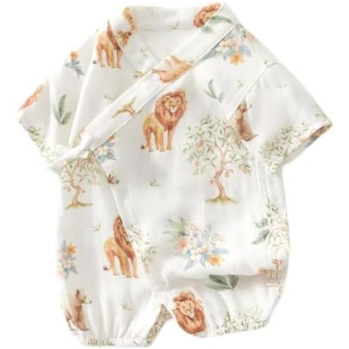 BINIDUCKLING Baby Kimono Side Tie & Wrap Romper Muslin 70% Viscose from Bamboo & 30% Cotton