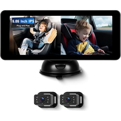 Rear Seat Baby Car Camera for Backseat HD-Rear-Facing CarBaby Monitor Night Vision, Adjustable View Angle, Easy Setup,360°Rotatable Camera, Safety for Kids 6.86“ IPS car Baby Monitor Split Screen