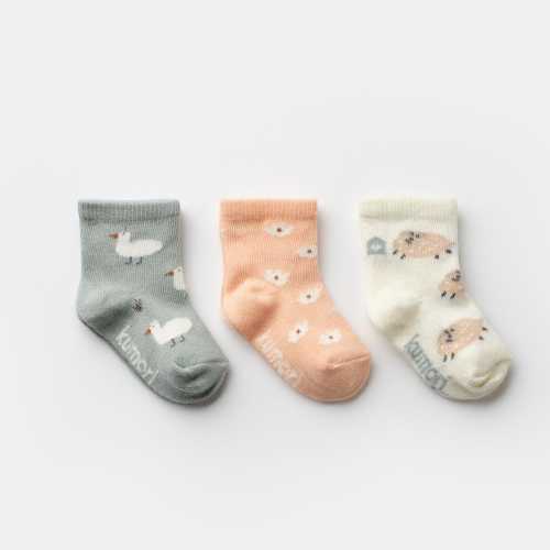 Baby Girl Sock Set – 3-Pack Organic Cotton with Minty Duck, Poppy & Fluffy Sheep Prints | Soft Patterned Socks for Up to 12 Months