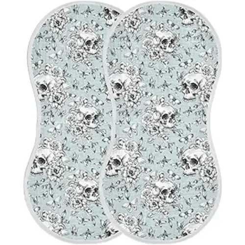 Muslin Burp Cloths for Baby Boys and Girls - 2-Pack Ultra Absorbent Goth Skull Muslin Washcloths, Newborn Towel, Milk Spit Up Rags, Burp Cloth Bib for Unisex, 22 x 11 Inch