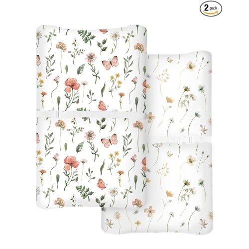 Changing Pad Cover for Baby Boys Girls 2 Pack, Fits Standard 32”×16” Changing Table Pads, Silky Breathable Stretch Knit, Machine Washable (Butterfly Garden)
