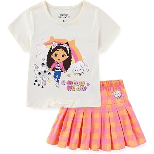 DREAMWORKS GABBY'S DOLLHOUSE Girls Short Sleeve T-Shirt and Pleated Skirt Set for Toddler to Big Kids