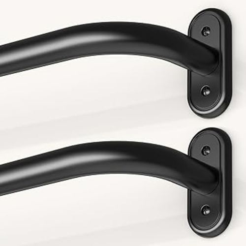 2 Pack Wrap Around Curtain Rods Black, Blackout Heavy Duty Curtain Pole for Windows 28 to 48 Inch, 1" Decorative Room Darkening Curved Modern Drapery Rod (Matte Black/Unique Design/All Metal)