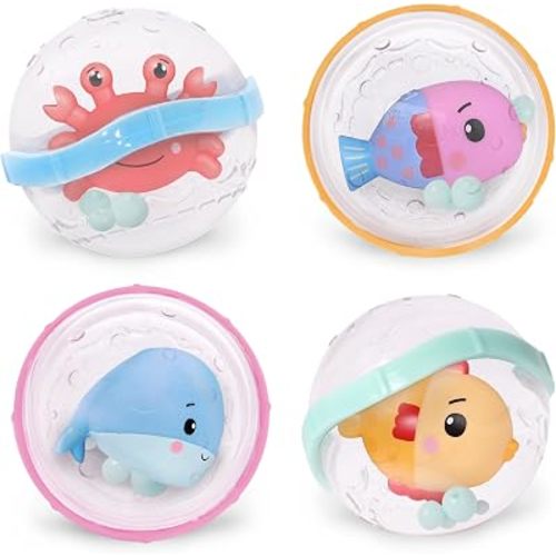 Fisher-Price™ Sensory Rattle Set, 4-Piece Baby Bath & Activity Toy Balls with Ocean Animals, Easy Grasp Rattles for Babies & Toddlers 6M+
