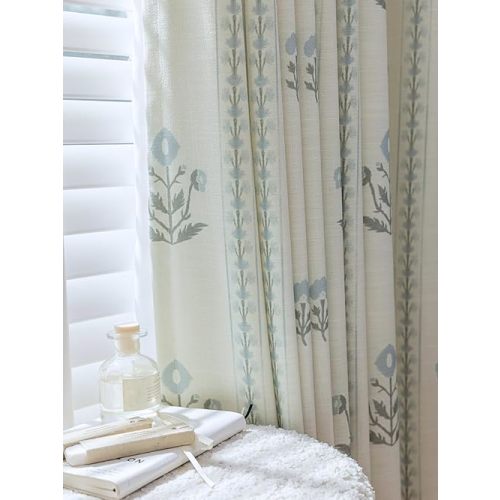 DrapePalette - Linen Blend Pinch Pleated Curtains for Living Room, Bedroom, Dining Room - Light Filtering Curtains 2 Panels Set - Luxury and Modern Floral Printed Design - Antique White, 30" W x 96" L