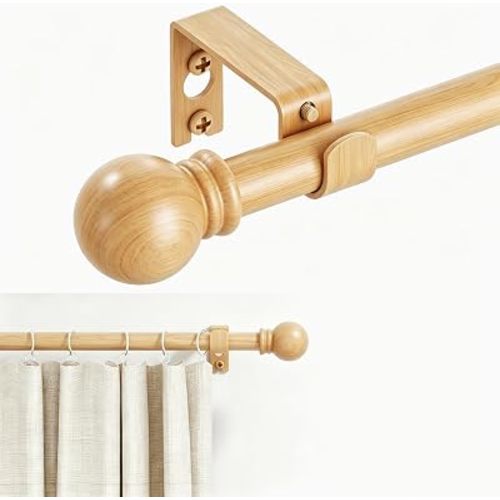 Curtain Rods for windows 28-78 inch, 5/8 inch Decorative light natural wood Splicing Heavy Duty Metal Curtain Rod set with Brackets
