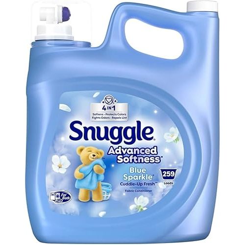 259 Loads Snuggle Advanced Softness Liquid Fabric Softener, Blue Sparkle, 4-in-1 Benefits, HE Compatible