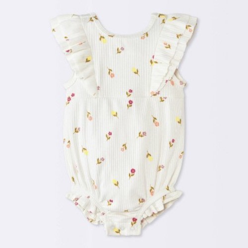 Baby Girls' Floral Ruffle Tank Romper - Cloud Island™ Cream 3-6M