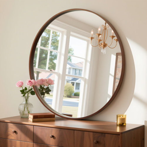 Ebern Designs Karrina Accent Wood Round Mirror & Reviews | Wayfair