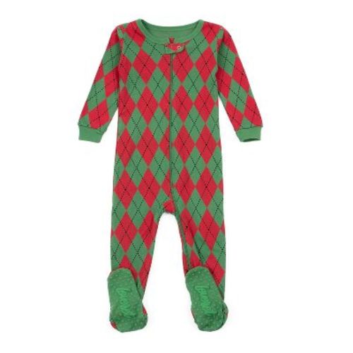 Leveret Footed Cotton Pajamas Argyle Red & Green 4 Year