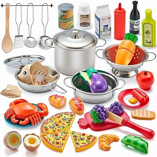 Play Kitchen Accessories with Stainless Steel Cookware