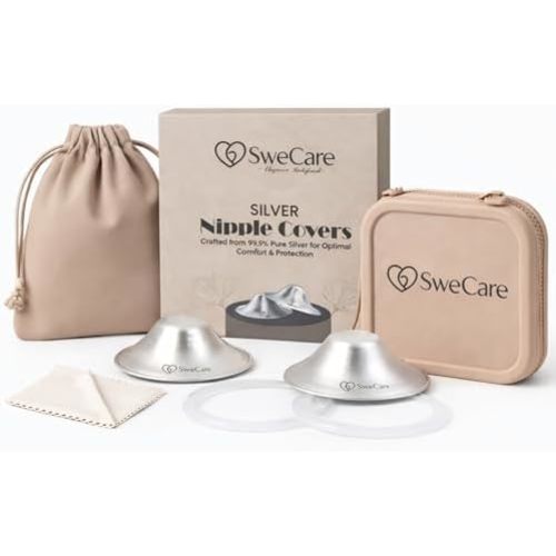 5-in-1 999 Silver Nursing Cups for Breastfeeding, Reusable Silver Nipple Covers, Silicone Rings Accessories