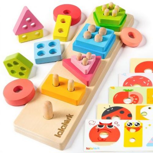 Joyfy Montessori Toys for 1 2 3 Year Old Boy Girl, Educational Learning toys for 1-2, Wooden Learning Puzzles Shape Sorter Toys for Toddlers 1-3