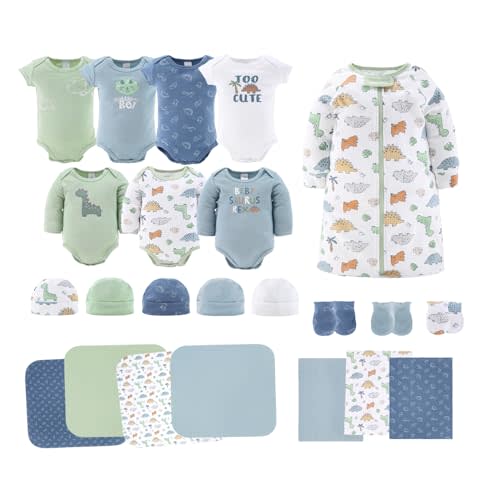 The Peanutshell Baby Layette Gift Set for Baby Boys - 23 Piece New Born Baby Boy Gift Set, Baby Clothes & Newborn Essentials Must Haves - Newborn Baby Boy Clothes 0-3 Months - Dinosaur
