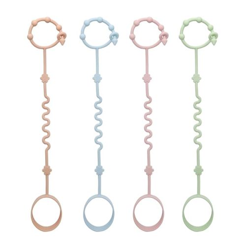 RTMOK (4Pcs) Sippy Cup Strap Keep Bottles and Sippy Cups Off The Floor, Sippy Cup Holder Strap Suitable for High Chairs, Strollers and Water Bottles- Dishwasher Safe