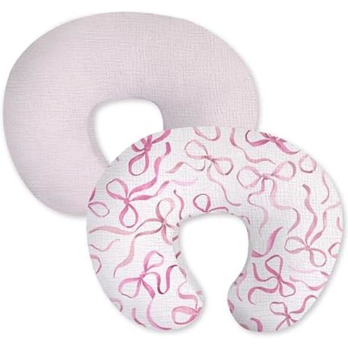 Little Grape Land 100% Cotton Muslin Nursing Pillow Covers 2 Pack, (Bow)