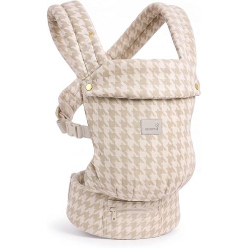 GROWNSY Baby Carrier, Infant 7-44 lbs, with Head Support, Beige Houndstooth