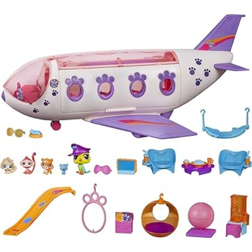 Littlest Pet Shop Pet Jet Playset Toy, Includes 4 Pets, Adult Assembly Required (No Tools Needed), Ages 4 and Up