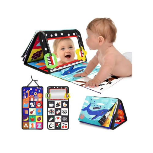 URMYWO Tummy Time Toys - Black and White High Contrast Baby Toy for Newborn - Baby Visual Stimulation Mirror - Montessori Crinkle Toy for Infant 0-3-6-12 Months - Boy Girl Shower Valentines Day Gifts