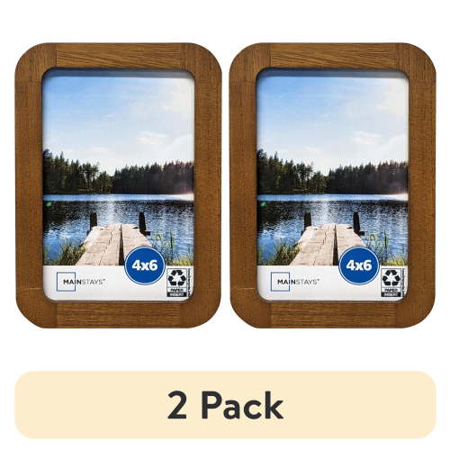 (2 pack) Mainstays – 4x6 Picture Frame – Walnut Wood Finish Rounded Corners Tabletop Photo Frame