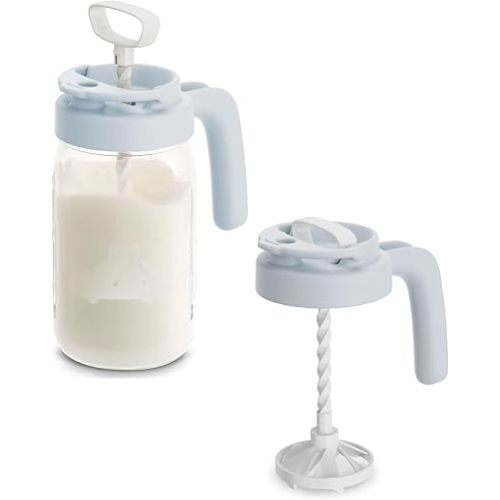 Papablic Glass Breast Milk Pitcher with Extra Mixing Lid, Blue