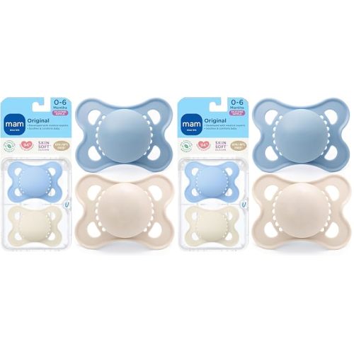 MAM Original Matte Baby Pacifiers, Binky for Boys 0-6 Months, BPA-Free Silicone Nipple, Easy to Clean, Best for Newborn Babies, Developed with Medical Experts, Binkies with Sterilizer Case(Pack of 2)