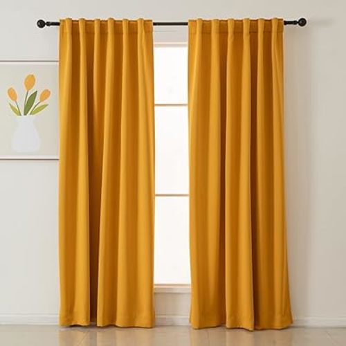 Pickluc Blackout Curtains 84 Inches Long 2 Panels, Black Out Drapes for Bedroom or Living Room, Back Tab and Rod Pocket Top, Set of Two, Mustard Yellow, 52" Wide and 84" Length.