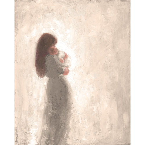 Mother with long dark hair and Baby (No wings) with sepia and grey colors Fine art print [#107]