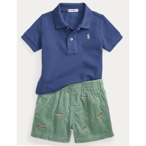 Cotton Mesh Polo Shirt & Corduroy Short
