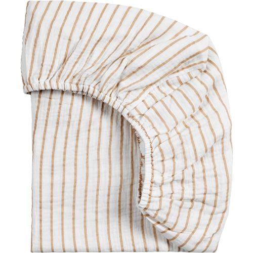 Meracorallo Muslin Mini Crib Sheet, Pack n Play Fitted Sheet, Soft and Breathable Pack and Play Playard Mattress Sheet for Baby Boys and Girls (Neutral Stripe)