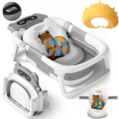CJC Baby Bathtub Portable Baby Tub for Newborn to Toddler Durable Bath Tub with Soft Detachable Cushion No-Slip Hanging and Shower Hat