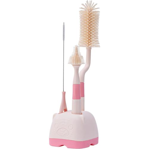 3 in 1 Baby Silicone Bottle Brush Set, Multipurpose Bottle Cleaner, Bottle Brush with Storage Holder, Food Grade Silicone, Effortless Scrubbing, Baby Bottle Cleaning Brush (Cream)