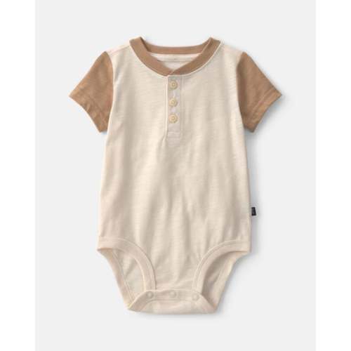 Baby Boy Henley Short-Sleeve Bodysuit - Cream/Brown - OshKosh B'gosh | Carter's