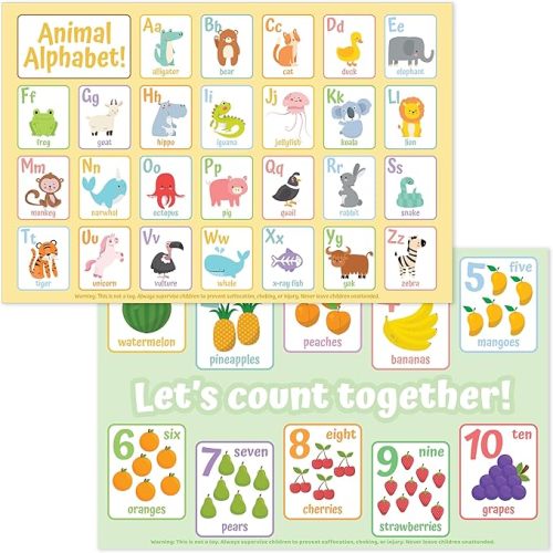 Bright Seed Disposable Placemats for Baby, Toddlers and Kids, Animals ABC & Numbers 03, 40 Disposable Baby mats for Restaurant, Dining Table & Travel, Learning Placemats for Kids, Toddler Travel
