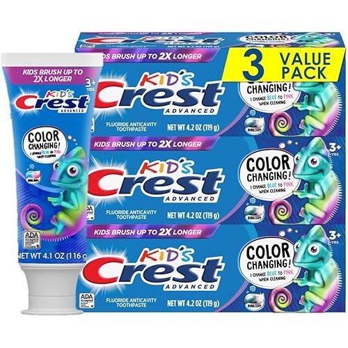 Crest Advanced Kid's Fluoride Toothpaste, Bubblegum Flavor, 4.2 oz, 3 Count, Color-Changing Anticavity Toothpaste