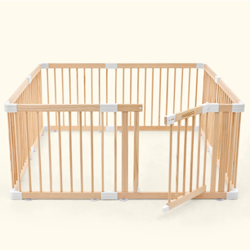 HARPPA Wooden Baby Gate Playpen | Non-Toxic Foldable DIY Adjustable Play Yard for Infants & Toddlers – Natural Finish Baby Fence for Small & Large Spaces