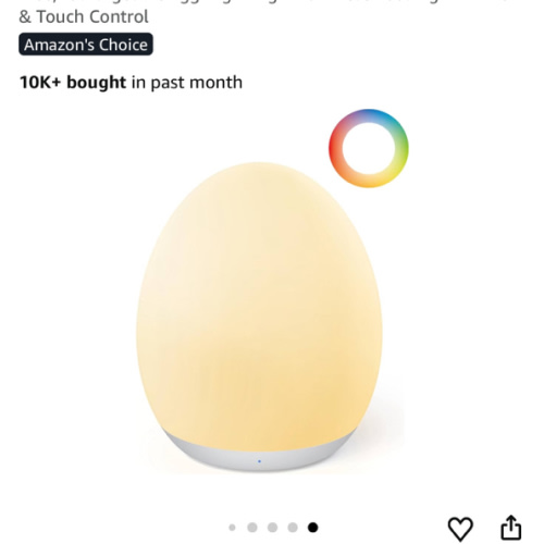 JolyWell Night Light for Kids, Baby Night Light with 7 Colors Changing Mode & Stepless Dimming, Nursery Night Light BPA Free,Rechargeable Egg Night Light for Breastfeeding 1h Timer & Touch Control