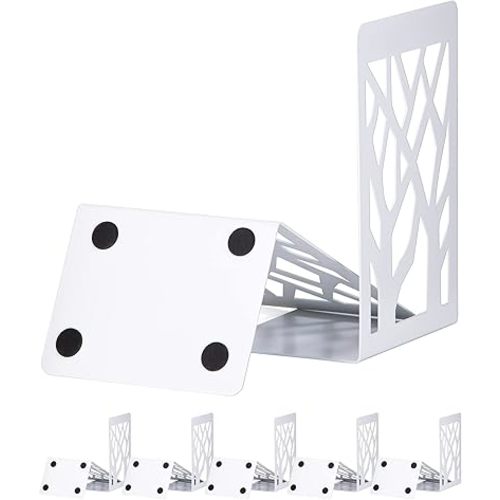 Book Ends, Bookends, Bookends for Shelves, Bookend, Book Ends for Heavy Books, White Metal Book Shelf Holder Home Decorative, Book Stoppers for Shelves, Bookend Supports 6 Pair