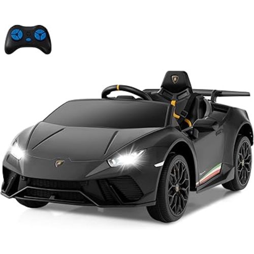 Licensed Lamborghini Huracan Ride on Car by INFANS, 12V Kids Electric Vehicle Battery Powered Toy with Remote Control, LED Lights, Spring Suspension, Bluetooth, MP3, Aged 3-8 Years (Black)