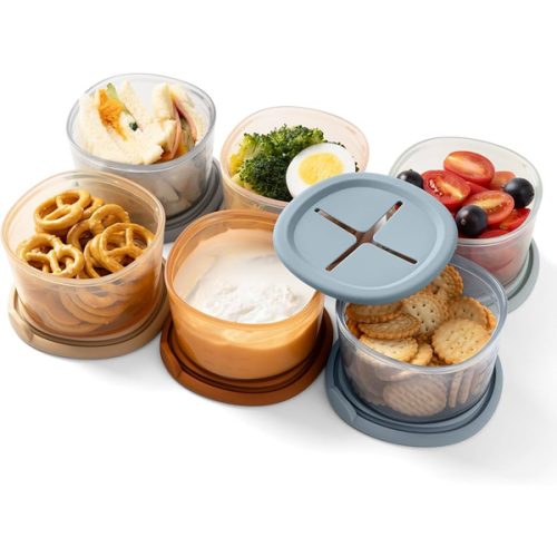 Moonkie Silicone Snack Containers for Kids and Toddlers | 8 oz Baby Food Containers with Airtight Lids and A Snack Lid | Baby Food Jars | BPA Free | Freezer & Dishwasher Safe | 6 Pack