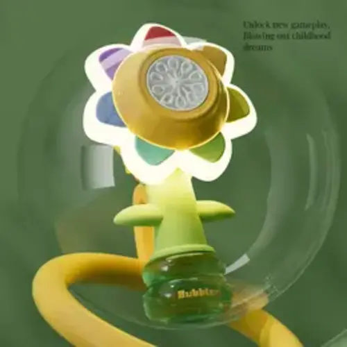 Bath toy, Summer Toy Gift for Indoor Outdoor Birthday Wedding Party,Bubble Machine for Adults Kids,Seven-color Flower Bubble Machine，Handheld Design，Night Light ，Large Bubble Output，usb rechargeable， Sunflower， Portable Round，Colorful Multifunction Play -