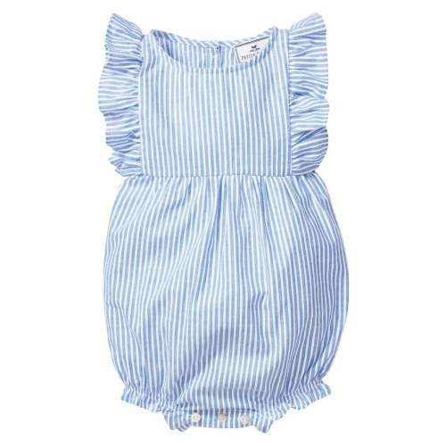 French Blue Seersucker Ruffled Romper