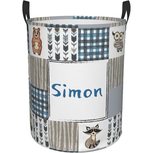 Arrow Woodland Animals Personalized Laundry Basket Name Clothes Hamper with Handles Waterproof Laundry Storage Baskets for Bedroom Bathroom Decor.