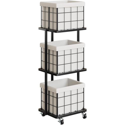 120L Vertical Rolling Laundry Hamper with Removable Bags, 3 Section Laundry Basket with Wheels, Slim Tall 3 Tier Laundry Sorter for Small Spaces, Dorm, Laundry Room, Bathroom, Closet, White