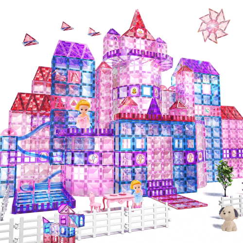 Lucky Doug 101 PCS Magnetic Tiles for Kids Girls, Construction STEM Building Blocks Educational Toy Building Toys for Girls Ages 3+