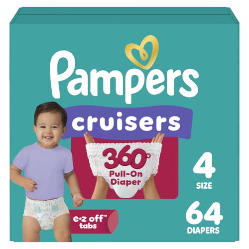 Pampers Diapers - Cruisers 360 - Size 4, 64 Count, Babyproof up to 100% Leakproof Pull-On Diaper
