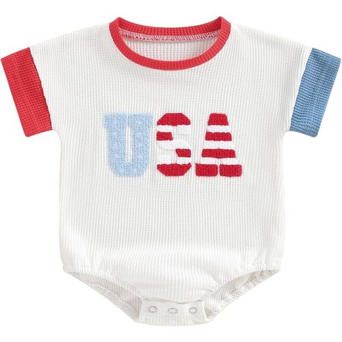 Twopumpkin Baby 4th of July Outfit Boy Girl Newborn Infant Toddler USA T Shirts Oversized Romper Onesie Cute Clothes